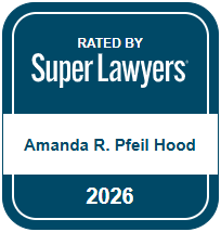 Badge showing ‘Rated by Super Lawyers’ with the name Amanda R. Pfeil Hood and the year 2026.