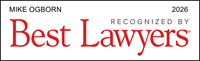 Mike Ogborn recognized by Best Lawyers in 2026 — an honor based entirely on peer review, reflecting professional excellence and the respect of fellow attorneys in the legal community. The official Best Lawyers badge appears in red and black text on a white background.