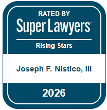 Badge showing ‘Rated by Super Lawyers Rising Stars’ with the name Joseph F. Nistico, III and the year 2026.