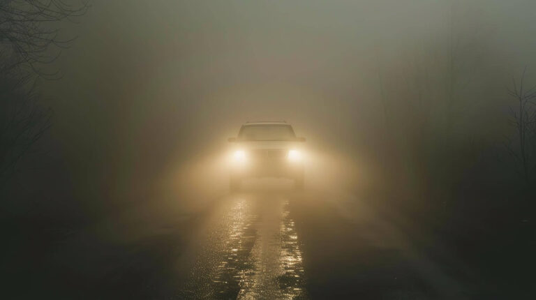 car driving in fog