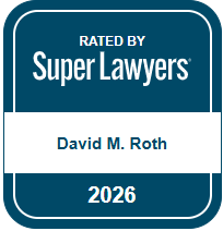 Badge showing ‘Rated by Super Lawyers’ with the name David M. Roth and the year 2026.